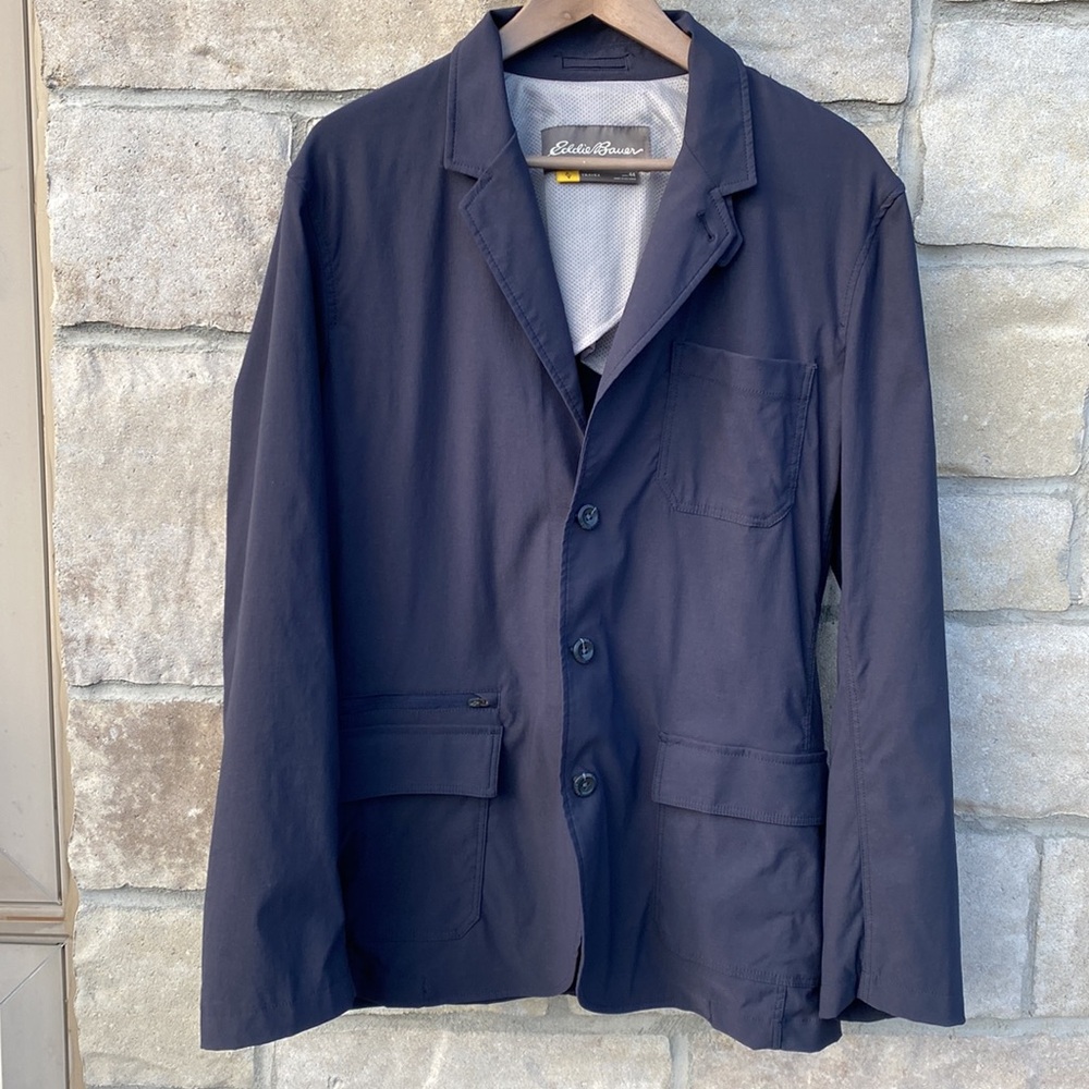 EDDIE BAUER Mens Travex Navy Blue Voyager Blazer Nylon Stretch Size 44